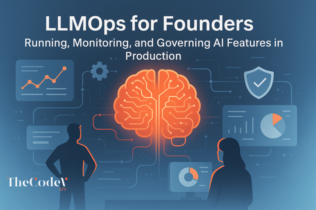 LLMOps for startups – Visual illustration of AI monitoring, governance, and operational intelligence in production systems