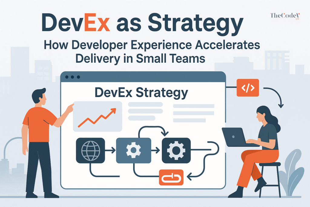 Featured image showing developer experience strategy with workflow optimisation, automation, internal developer platforms, and UK engineering teams in a 16:9 layout.