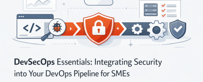 Illustration showing devsecops best practices integrated into a secure DevOps pipeline for SMEs using cloud-based delivery