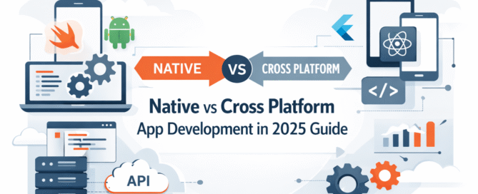 Diagram comparing native vs cross platform app development performance, cost, and scalability in 2025