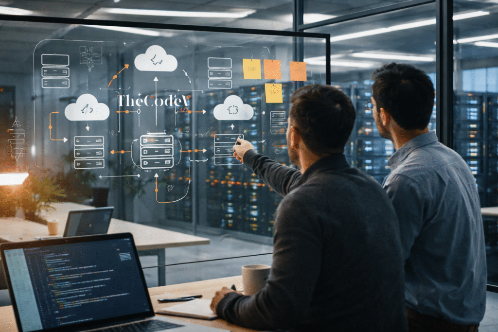 Diagram illustrating infrastructure as code for startups managing cloud environments through version-controlled workflows