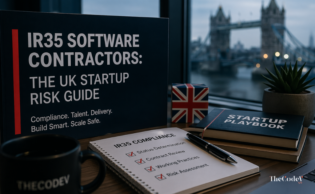 Visual of ir35 software contractors risk in UK startups with team structure and compliance tension